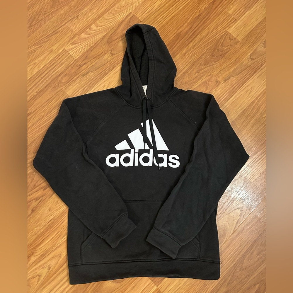 Classic black Adidas hoodie with large logo on the front men’s size medium